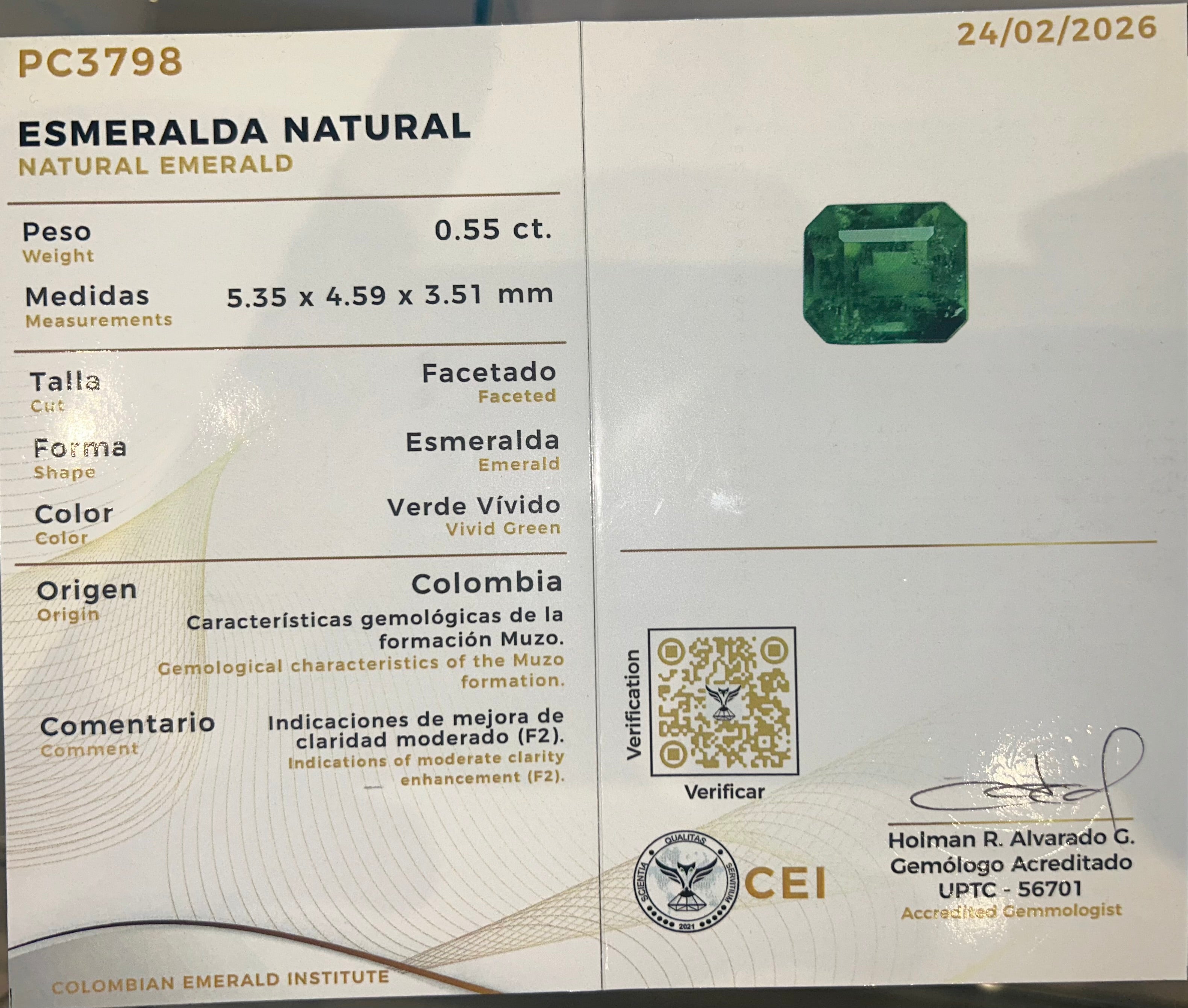 0.55ct Colombian Emerald Origen Muzo