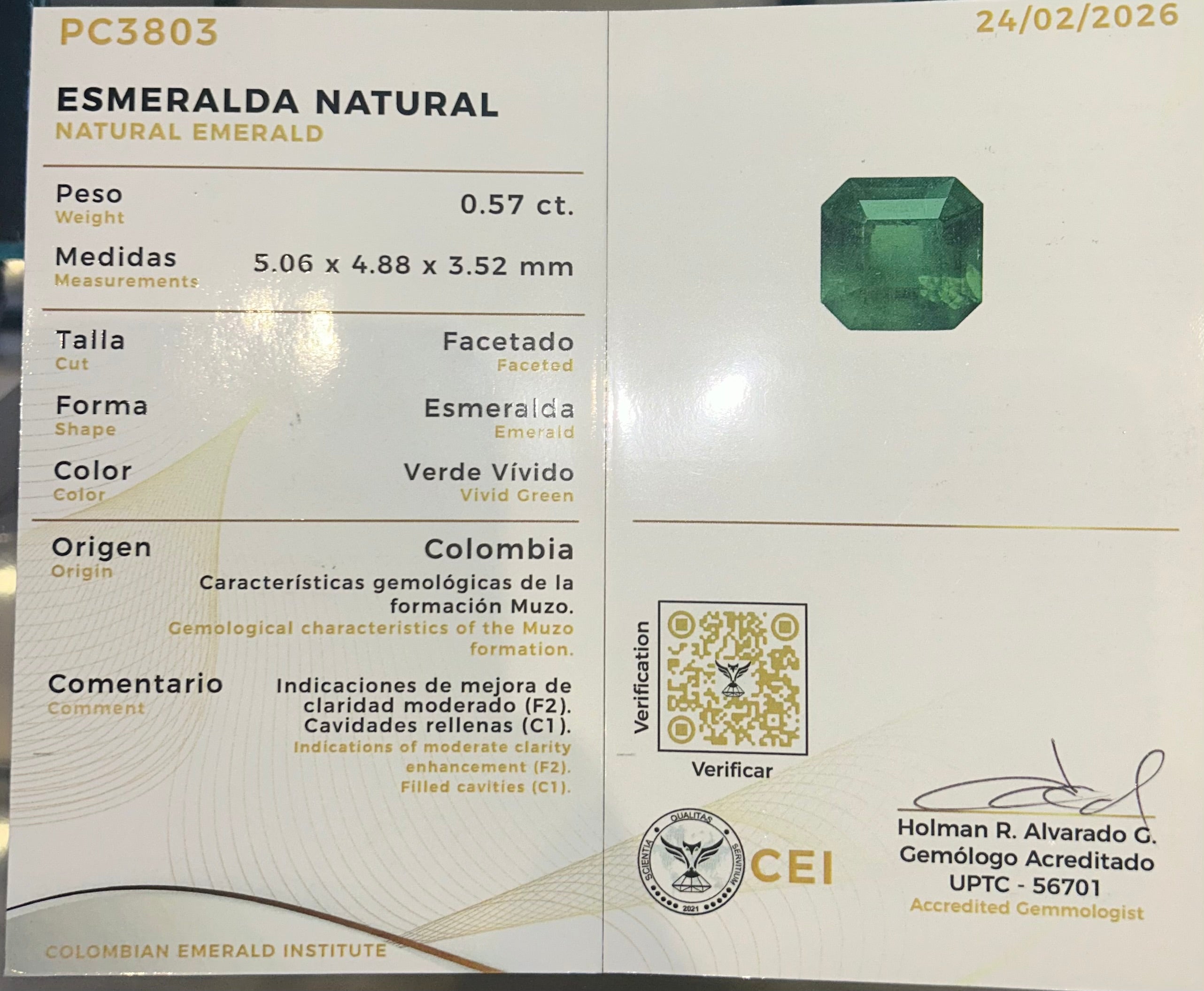 0.57ct Colombian Emerald Origen Muzo
