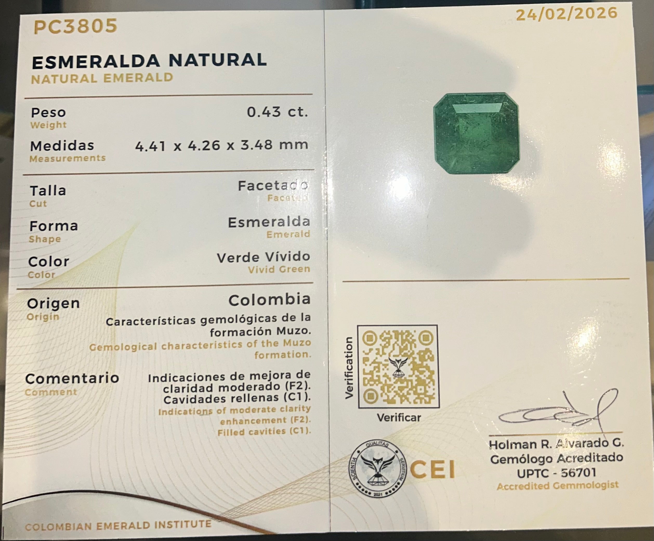0.43ct Colombian Emerald Origen Muzo