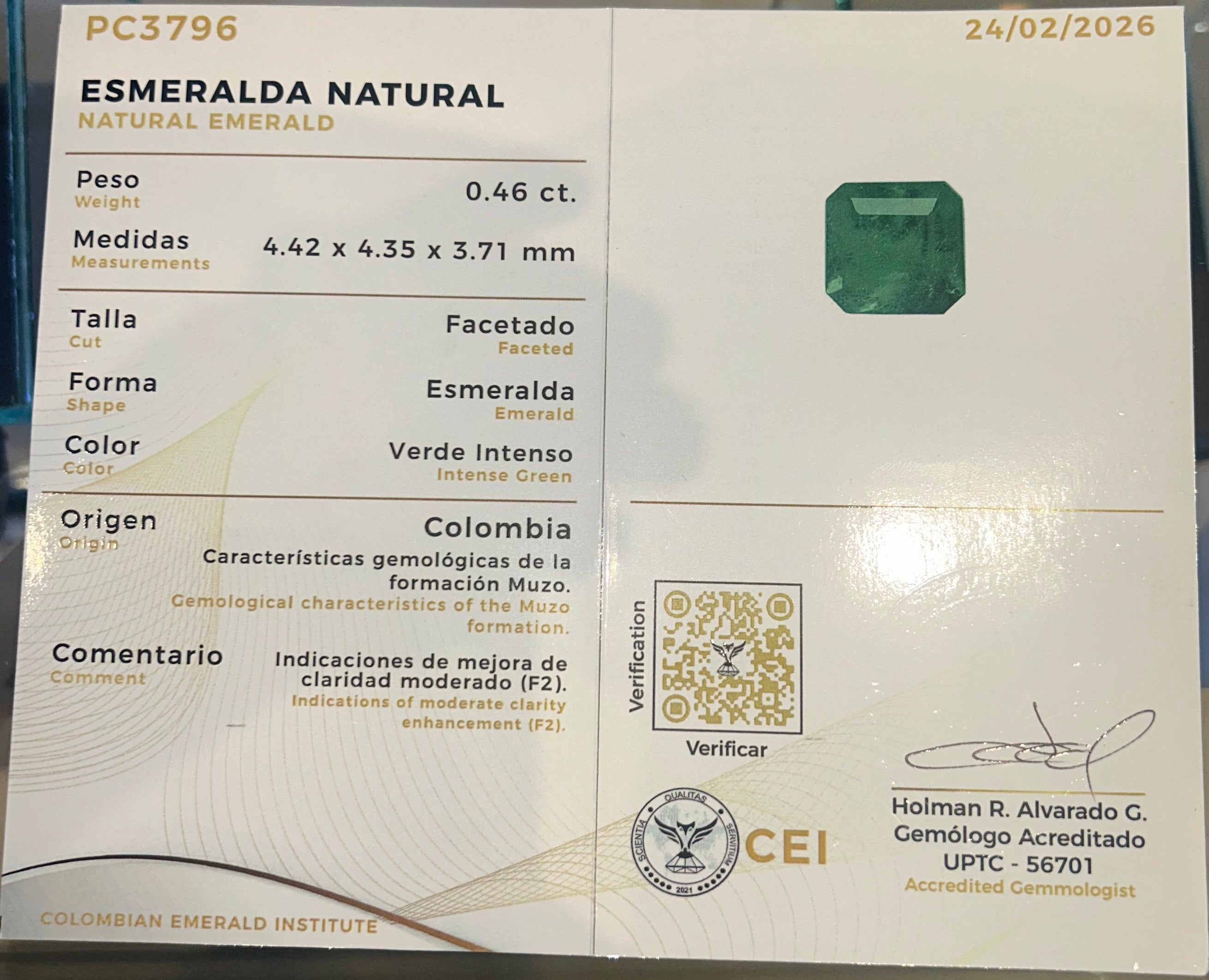 0.46ct Colombian Emerald Origen Muzo