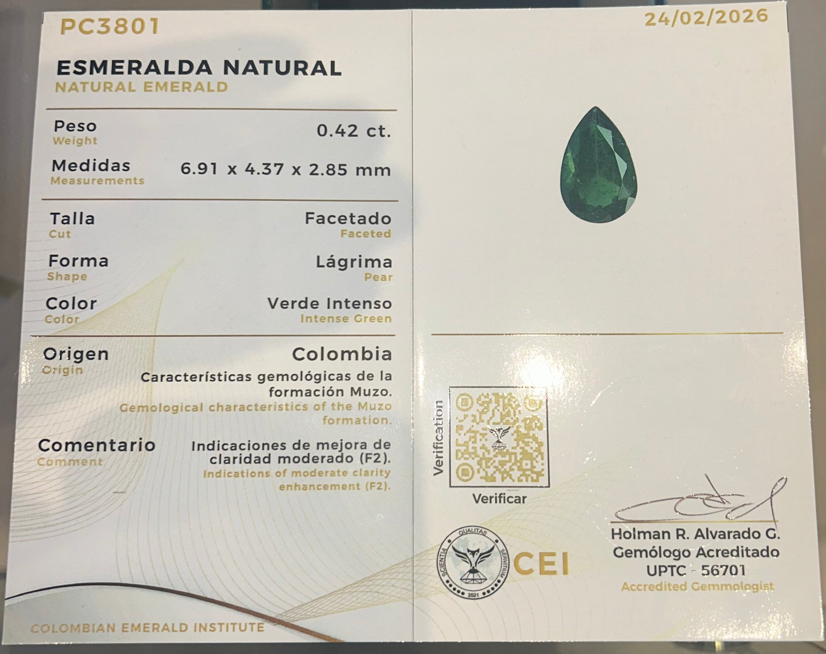 0.42ct Colombian Emerald Origen Muzo