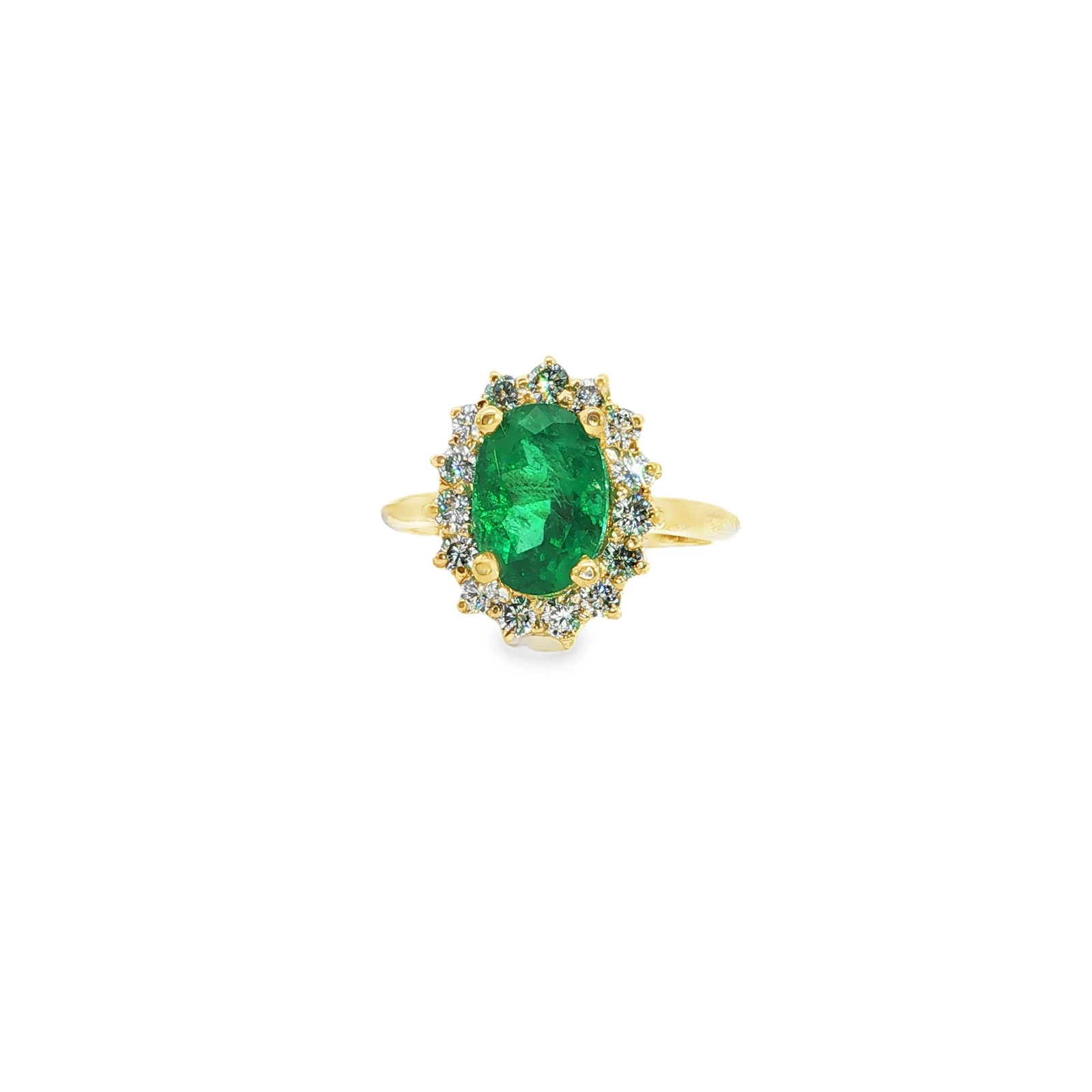 Anillo de esmeralda ovalada con halo de diamantes