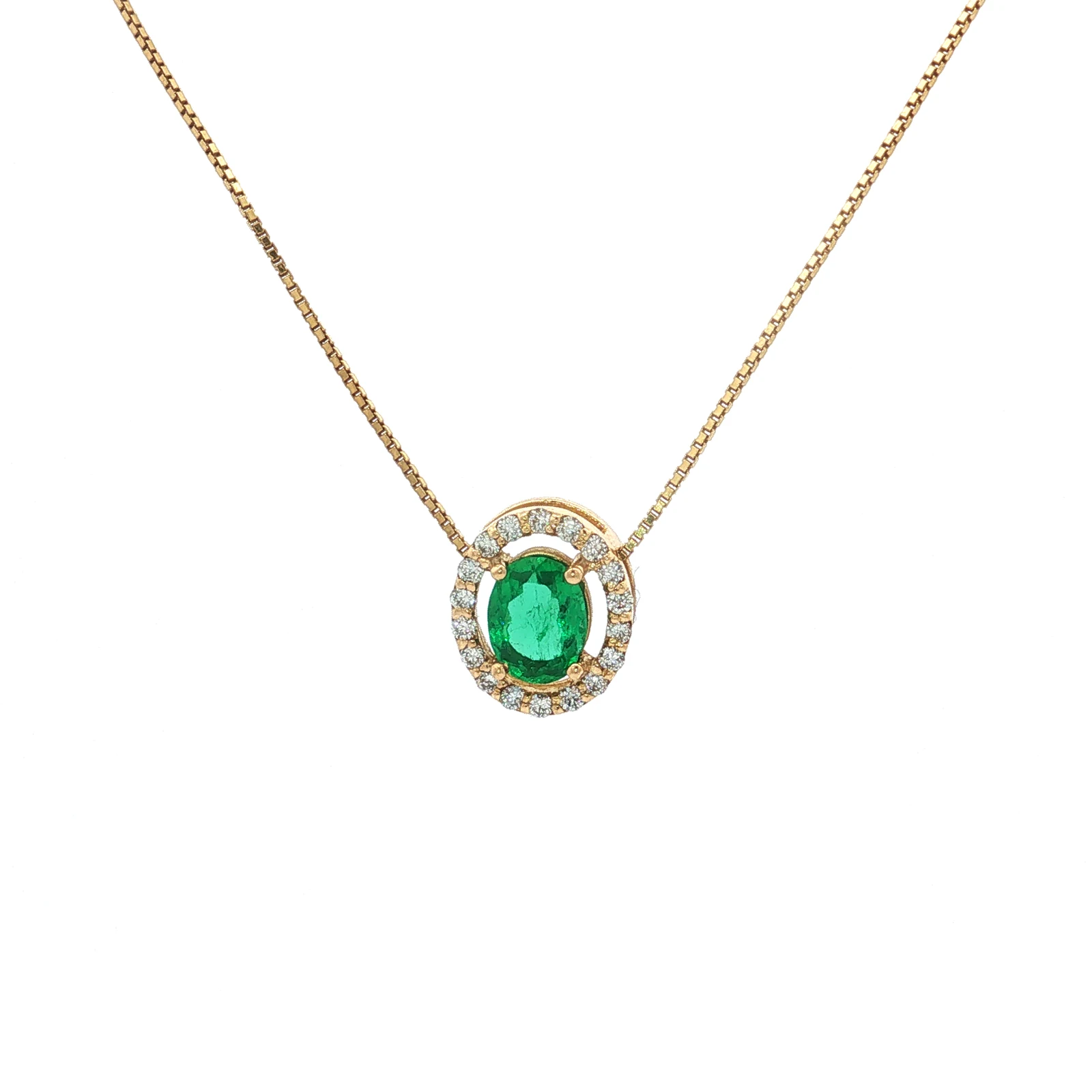 Dije de esmeralda ovalada con halo clásico